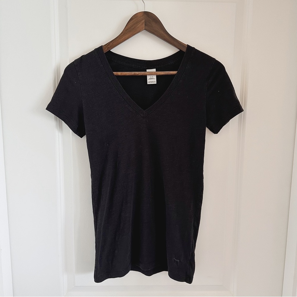 Victoria’s Secret PINK Black Short Sleeve V-Neck Tee